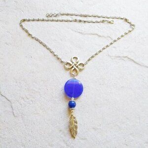 Big Bold Blue & Silver Feather Focal 22" Statement Necklace - Boho Beachy Casual